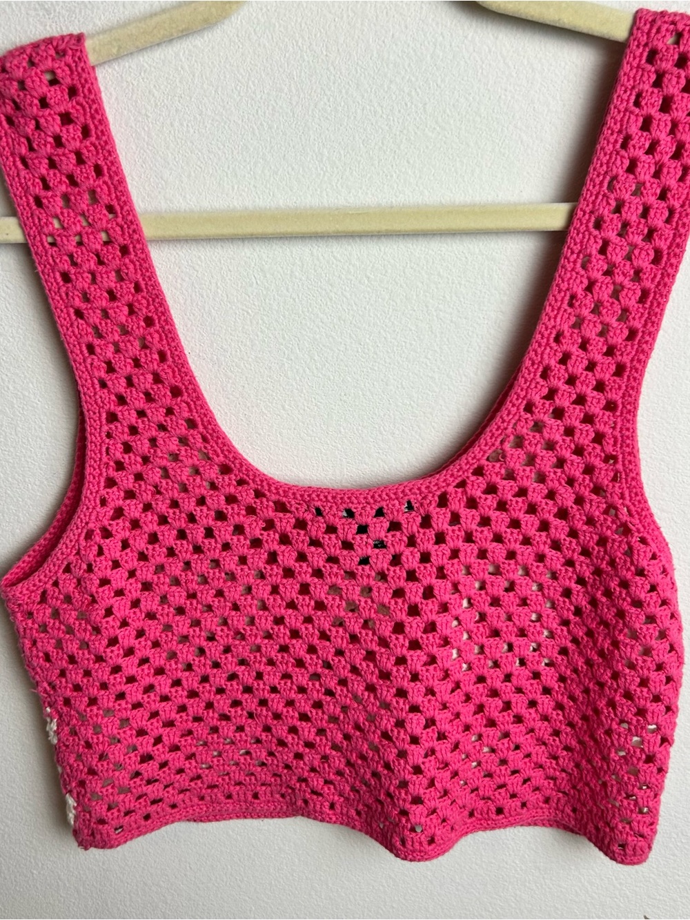 Forever 21 Pink Granny Square Crochet Crop Top | Open Knit Boho M - Picture 6 of 6